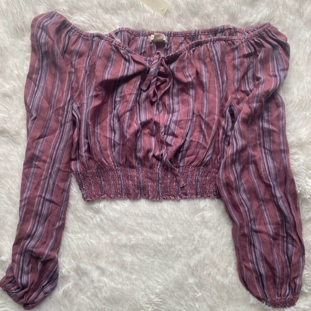 Aeropostale Long Sleeve Striped Off-The-Shoulder Crop Top NWT-Size L